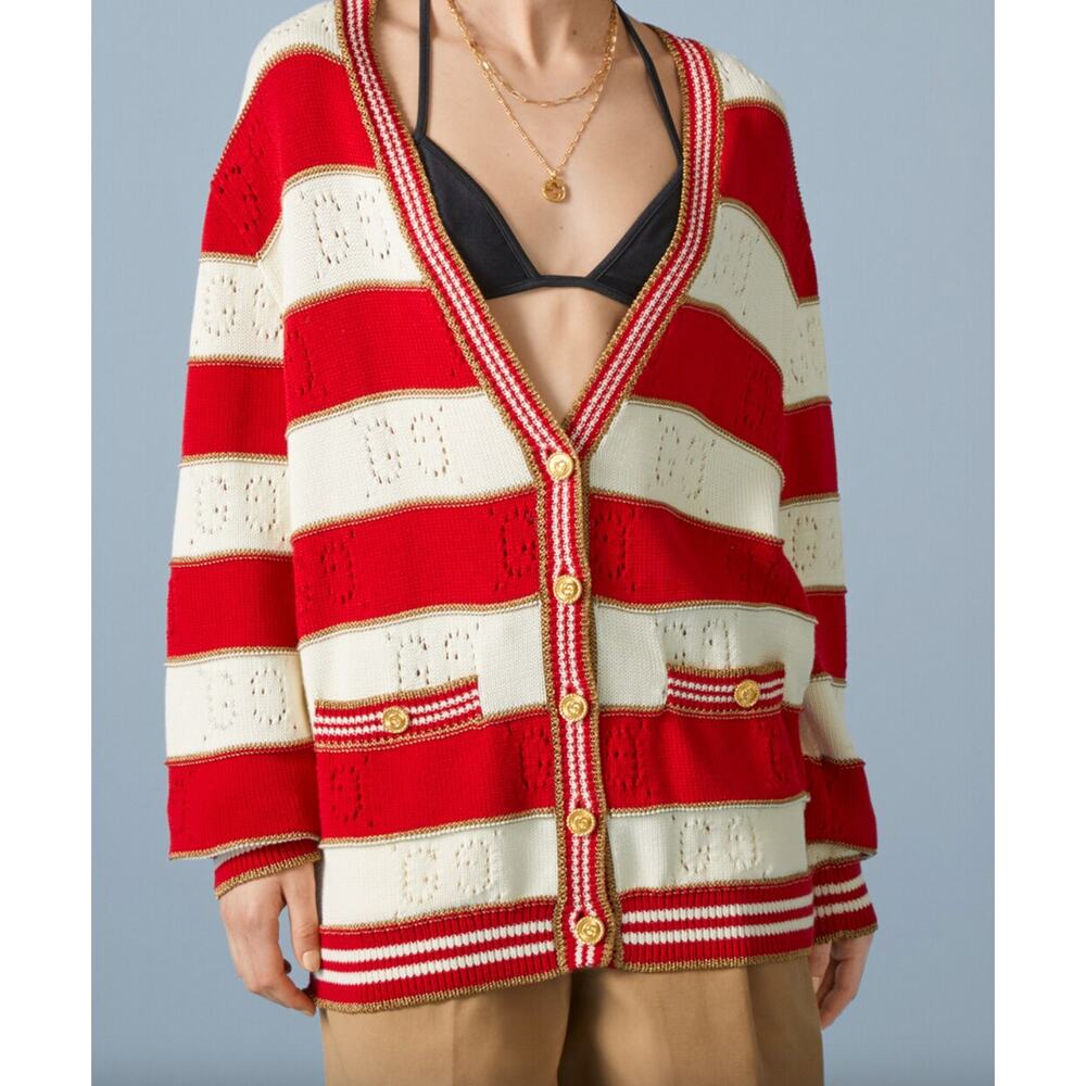 Gucci Red and Cream Striped Cardigan